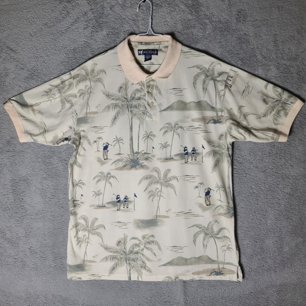 Big Dogs Golfer Print Polo Shirt - Cream